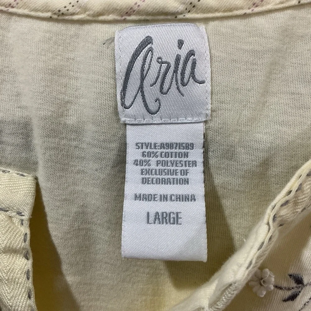 Women's Aria Yellow Floral Pajama Set Capri Pants Sz Large Soft Jersey Cottage